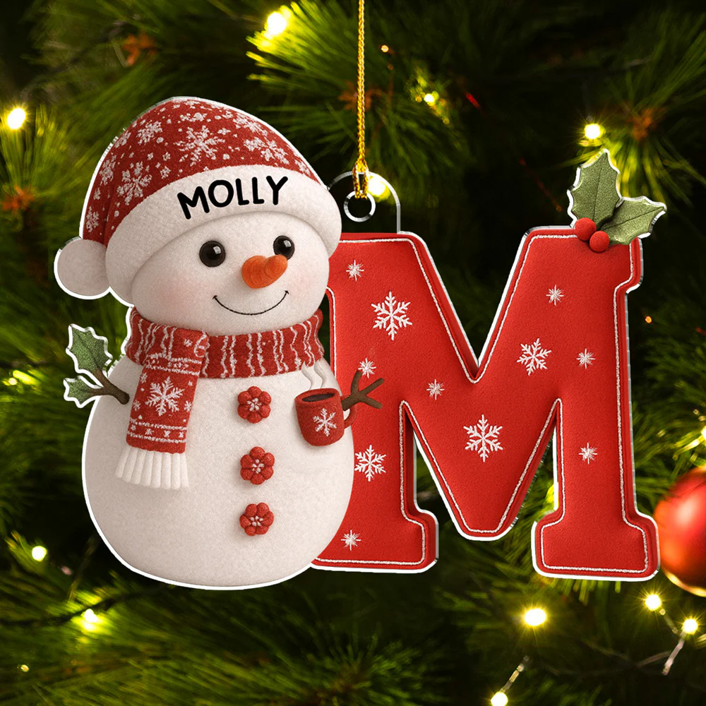 Little Snowman Joy With Letter - Personalized Custom Acrylic Ornament - Image 4