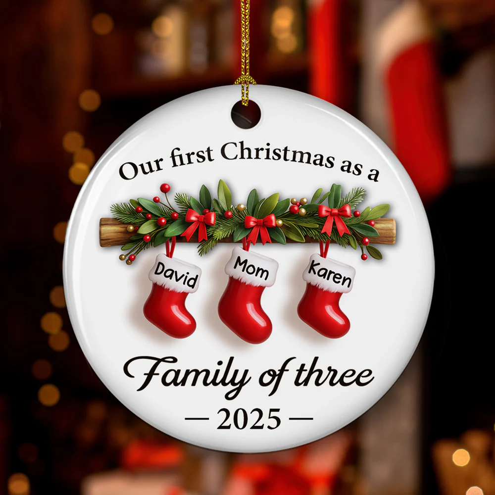 Little Stockings Big Love - Personalized Custom 3D Effect Ceramic Ornament - Image 2