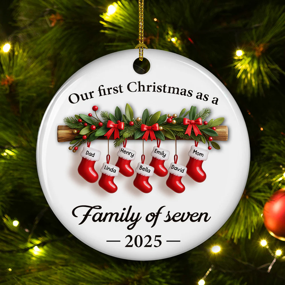 Little Stockings Big Love - Personalized Custom 3D Effect Ceramic Ornament - Image 3