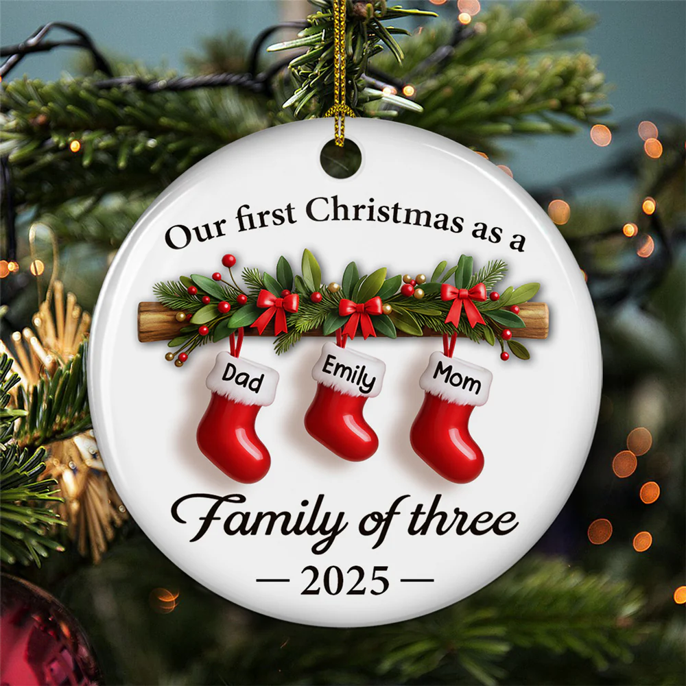 Little Stockings Big Love - Personalized Custom 3D Effect Ceramic Ornament - Image 5