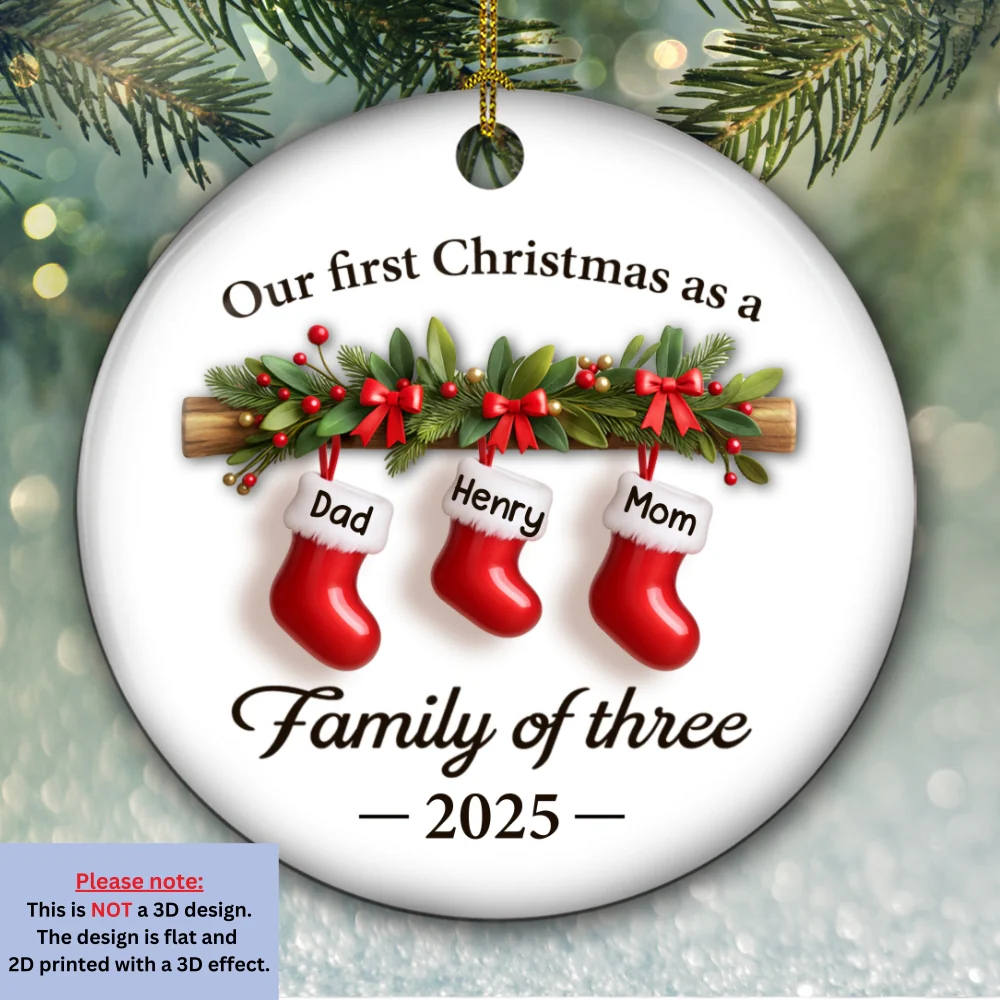 Little Stockings Big Love - Personalized Custom 3D Effect Ceramic Ornament - Image 6