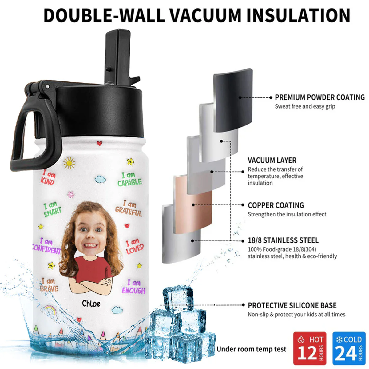 Little Sunshine - Personalized Custom 3D Inflated Effect Kids Water Bottle - Image 6