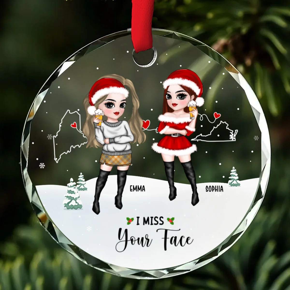Long Distance Besties - Personalized Custom Glass Ornament - Image 6
