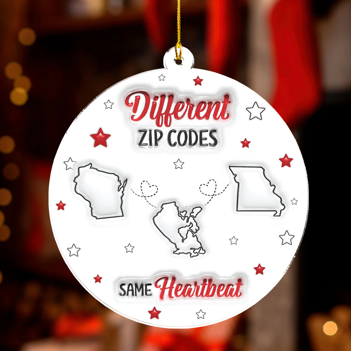 Long Distance But Same Heartbeat - Personalized Custom 3D Inflated Effect Acrylic Ornament - Image 3