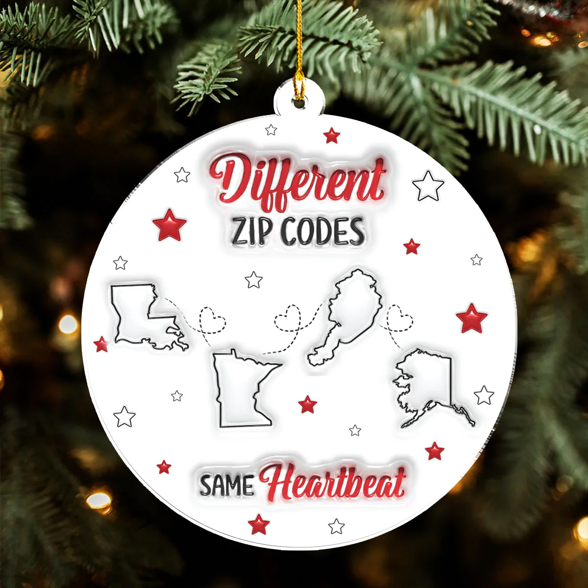 Long Distance But Same Heartbeat - Personalized Custom 3D Inflated Effect Acrylic Ornament - Image 4
