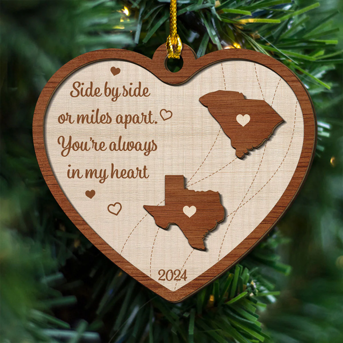 Long Distance Family State Map - Personalized Custom Freeshape 2-Layered Wood Ornament - Image 3