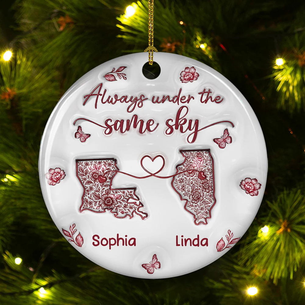 Long Distance Friendship Toile De Jouy - Personalized Custom 3D Inflated Effect Ceramic Ornament - Image 2