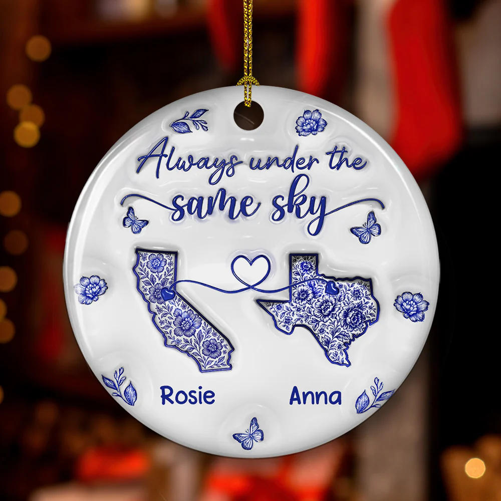 Long Distance Friendship Toile De Jouy - Personalized Custom 3D Inflated Effect Ceramic Ornament - Image 4