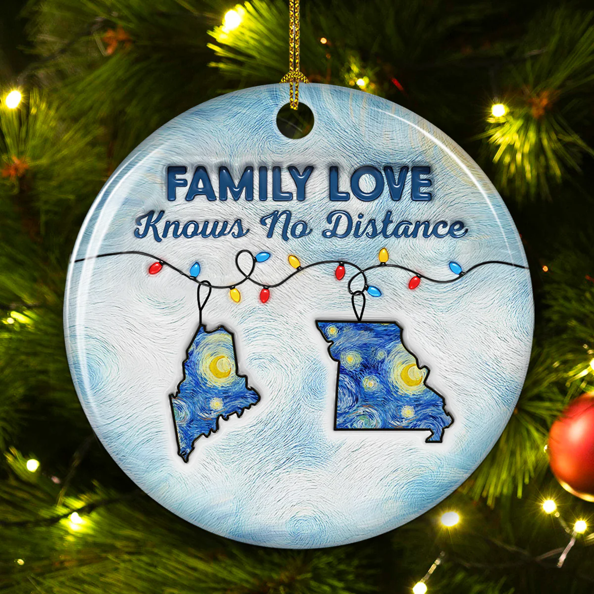Long Distance - Personalized Custom  3D Inflated Effect Ceramic Ornament - Image 4
