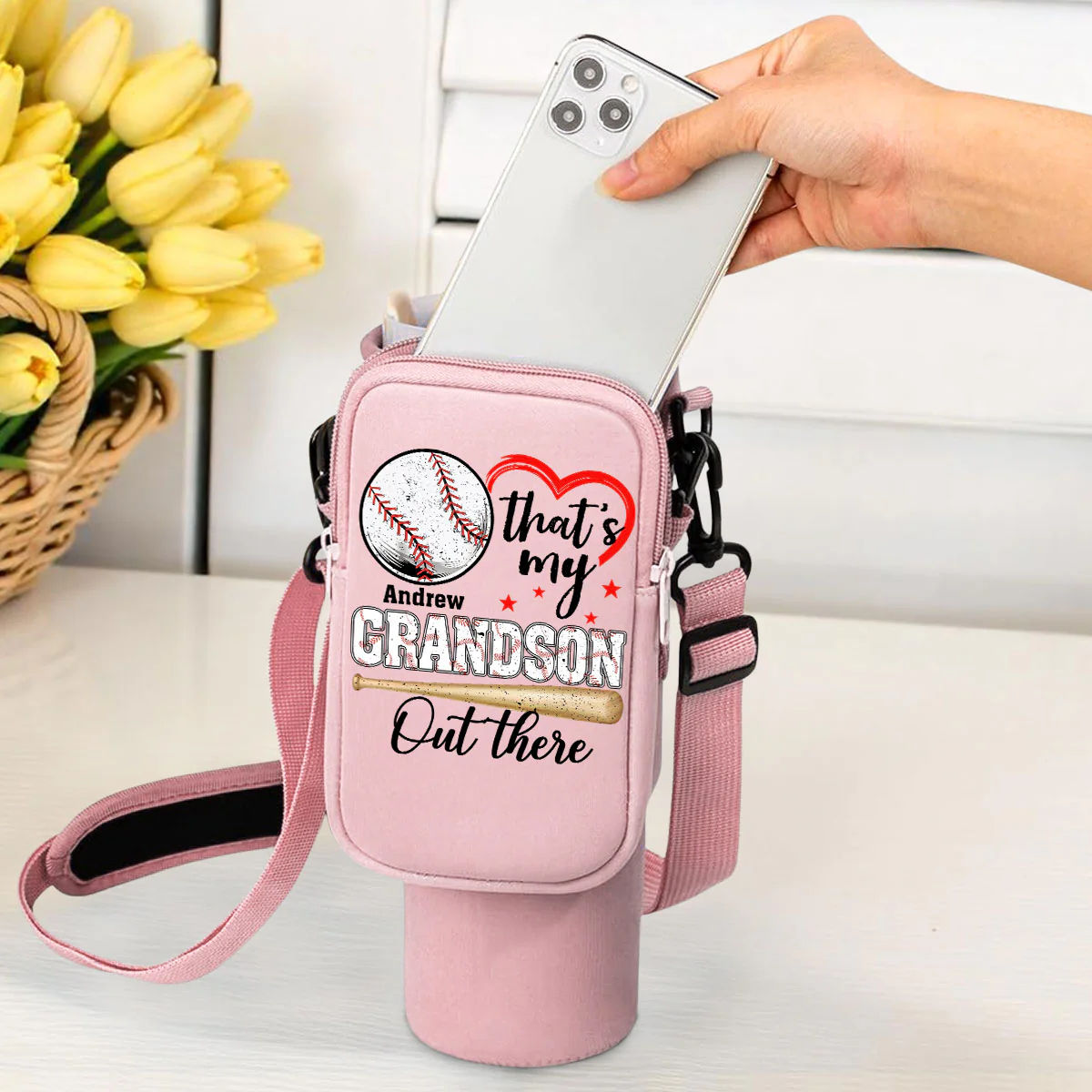 Look At My Grandson Out There - Personalized Custom Water Bottle Carrier Bag - Image 2