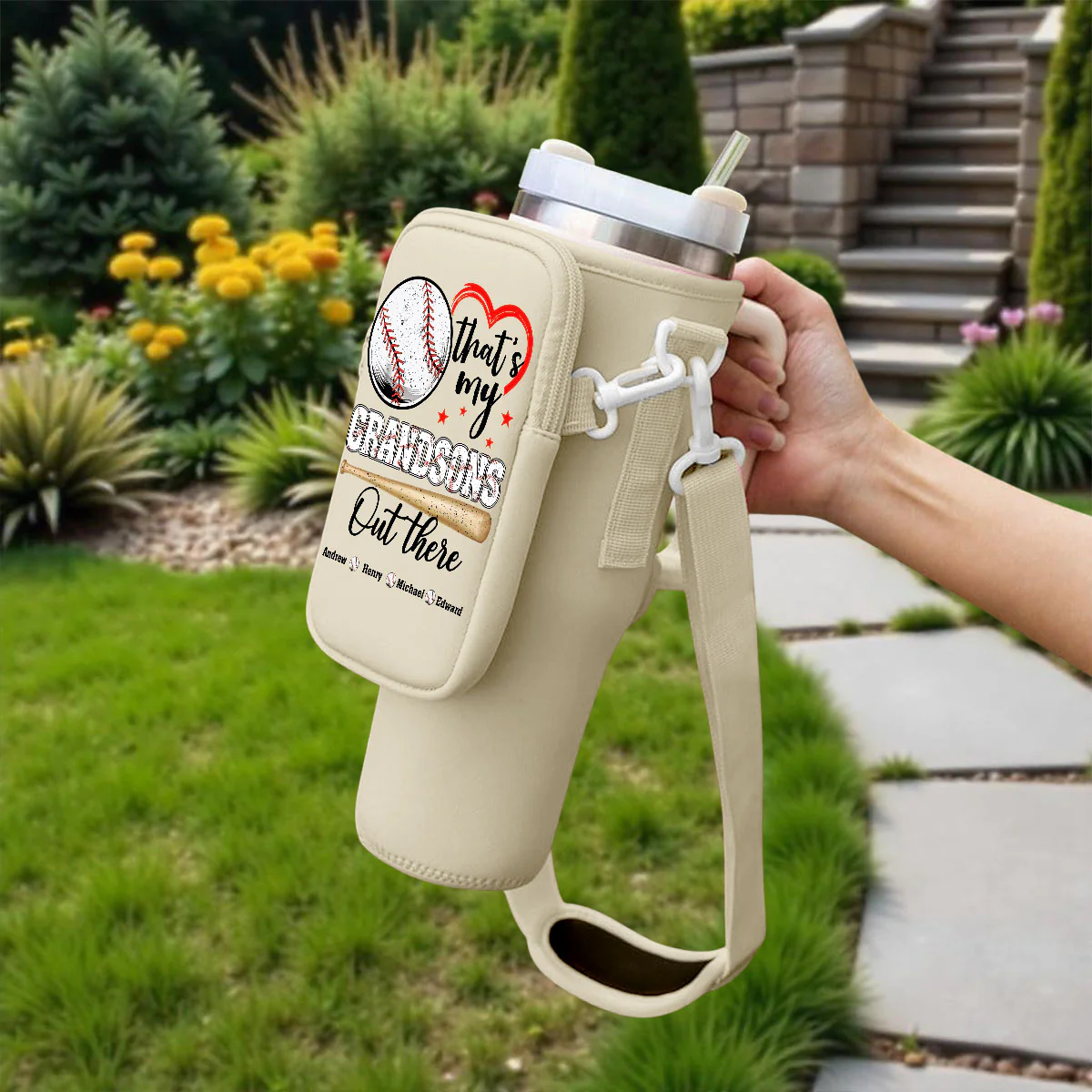 Look At My Grandson Out There - Personalized Custom Water Bottle Carrier Bag - Image 3