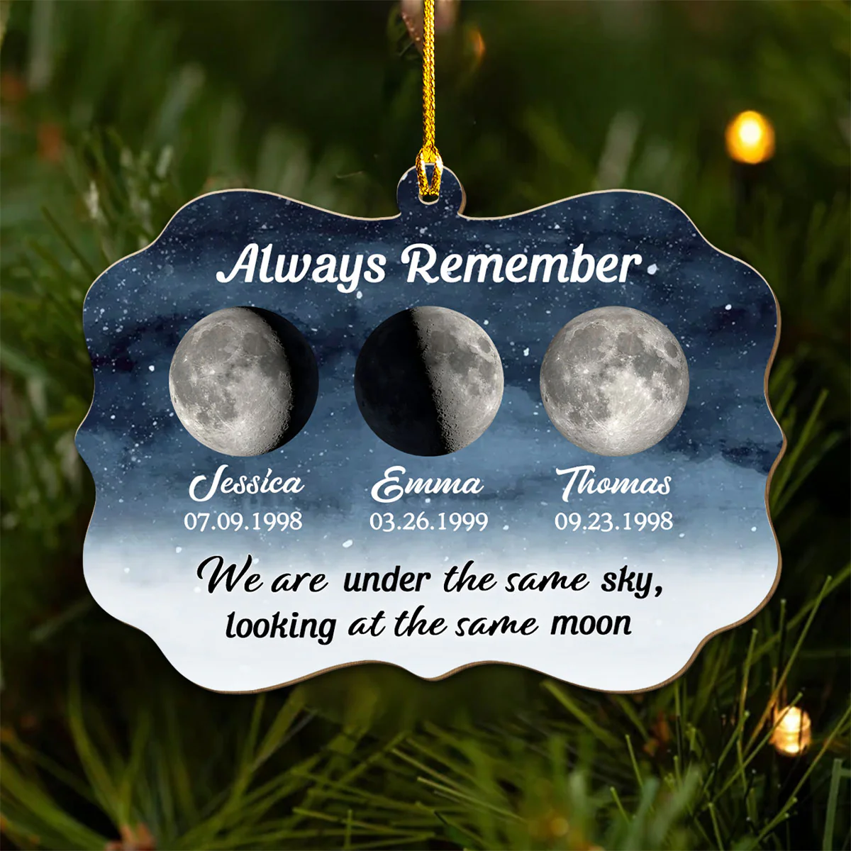 Looking At The Same Moon - Personalized Custom Wood Ornament - Image 2