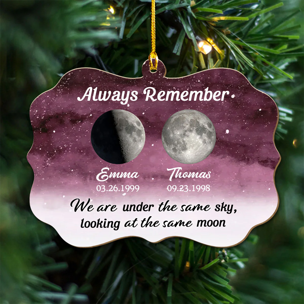 Looking At The Same Moon - Personalized Custom Wood Ornament - Image 3