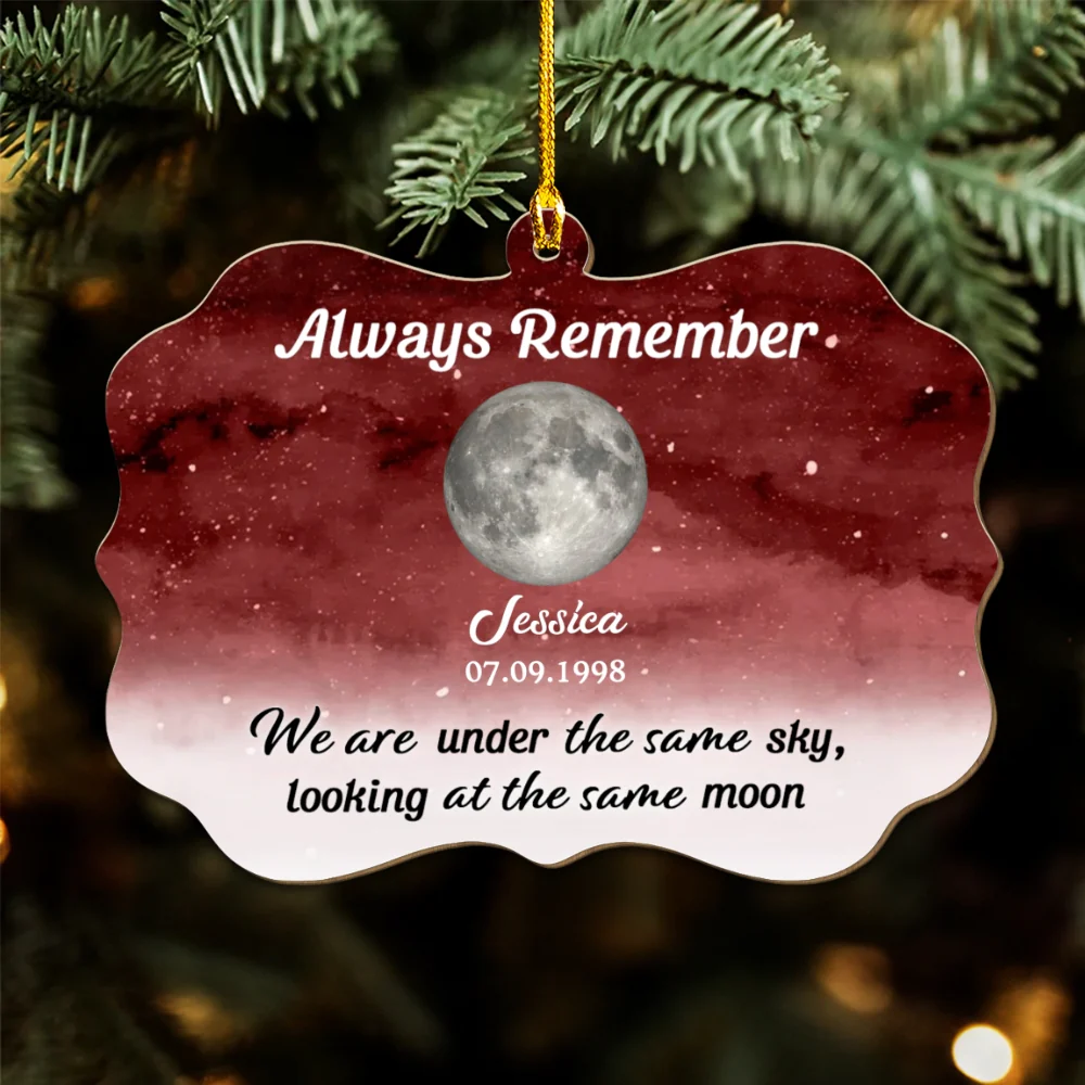 Looking At The Same Moon - Personalized Custom Wood Ornament - Image 5