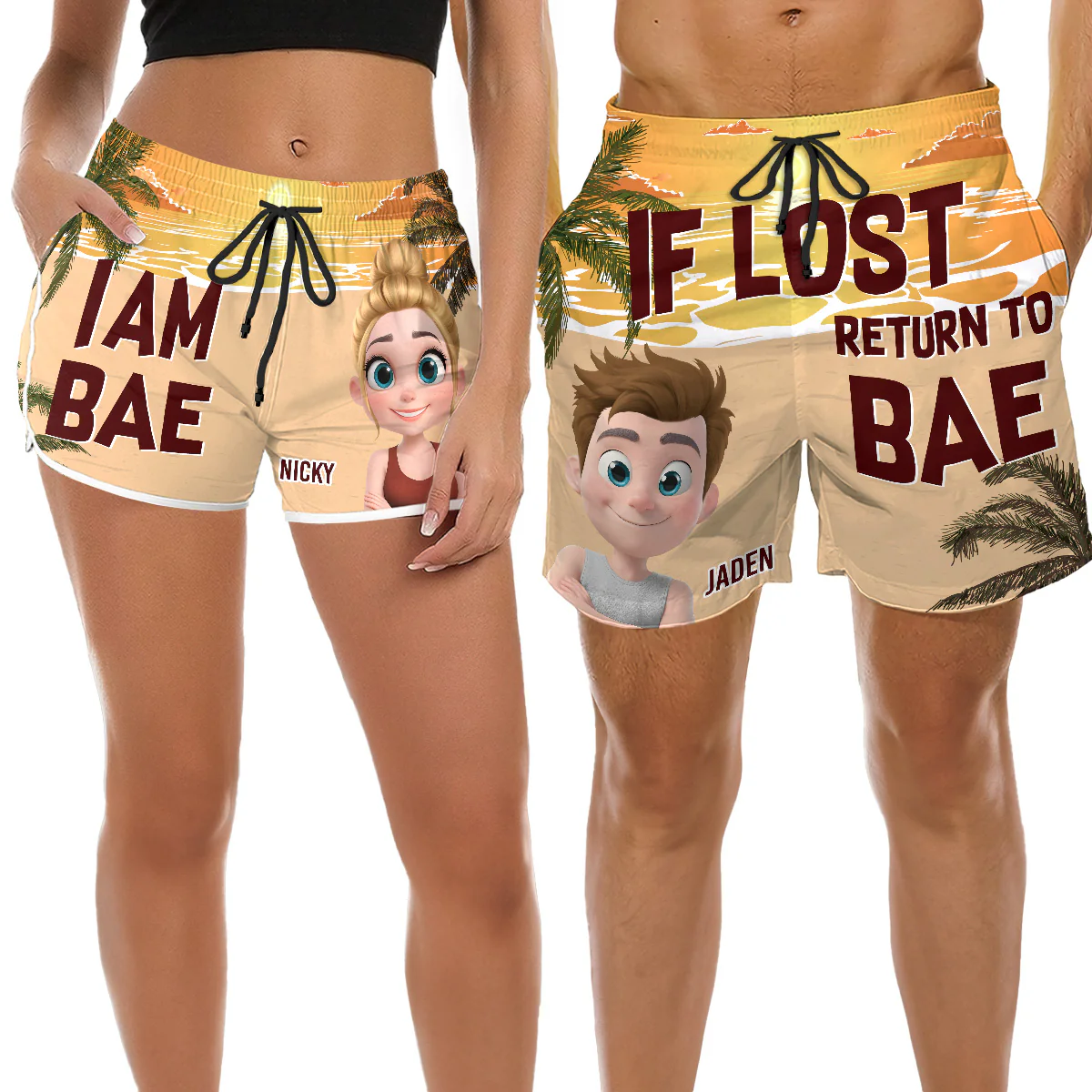 Lost In The Sunshine - Personalized Custom Couple Beach Shorts - Image 3