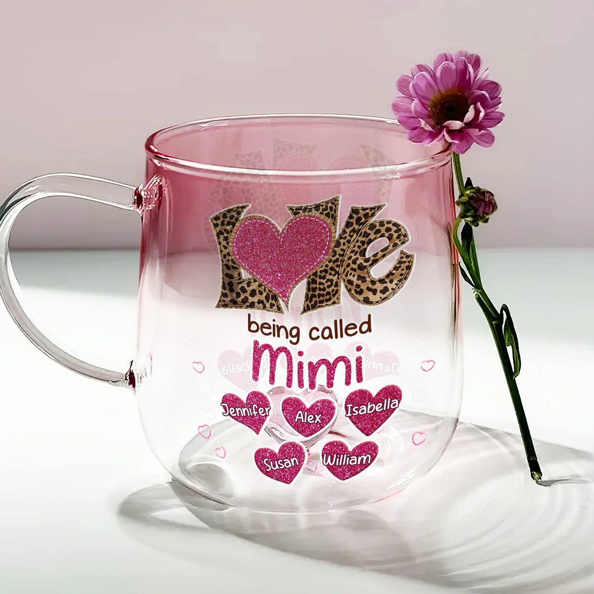 Love Being Called Grandma - Personalized Custom Pink Gradient Glass Mug - Image 2