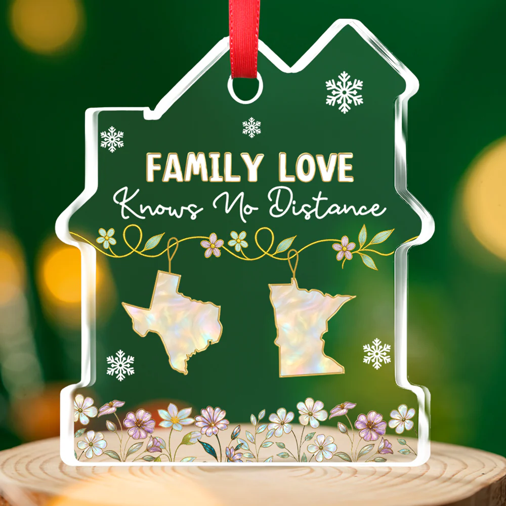 Love Between Family Knows No Bounds - Personalized Custom House Shaped Glass Ornament - Image 3
