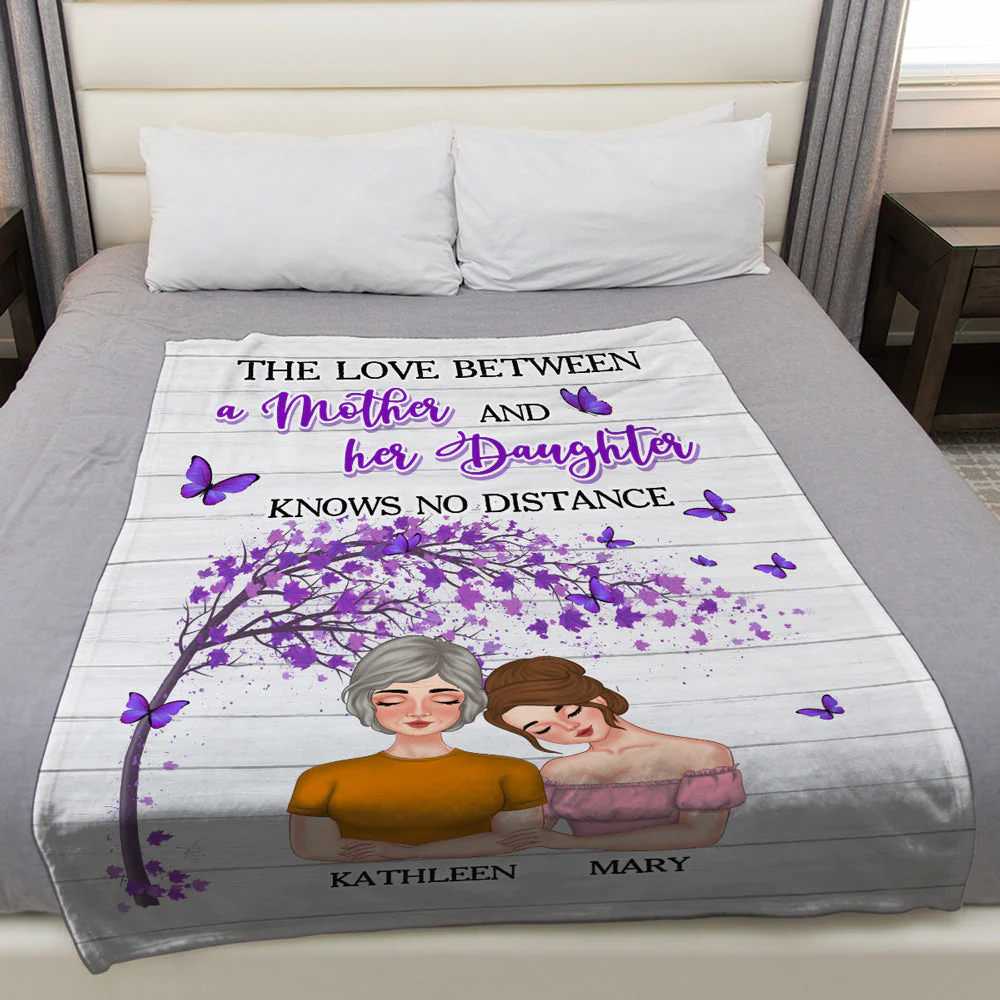 Love Between Mom And Daughters No Distance - Personalized Custom Fleece Blanket - Image 2