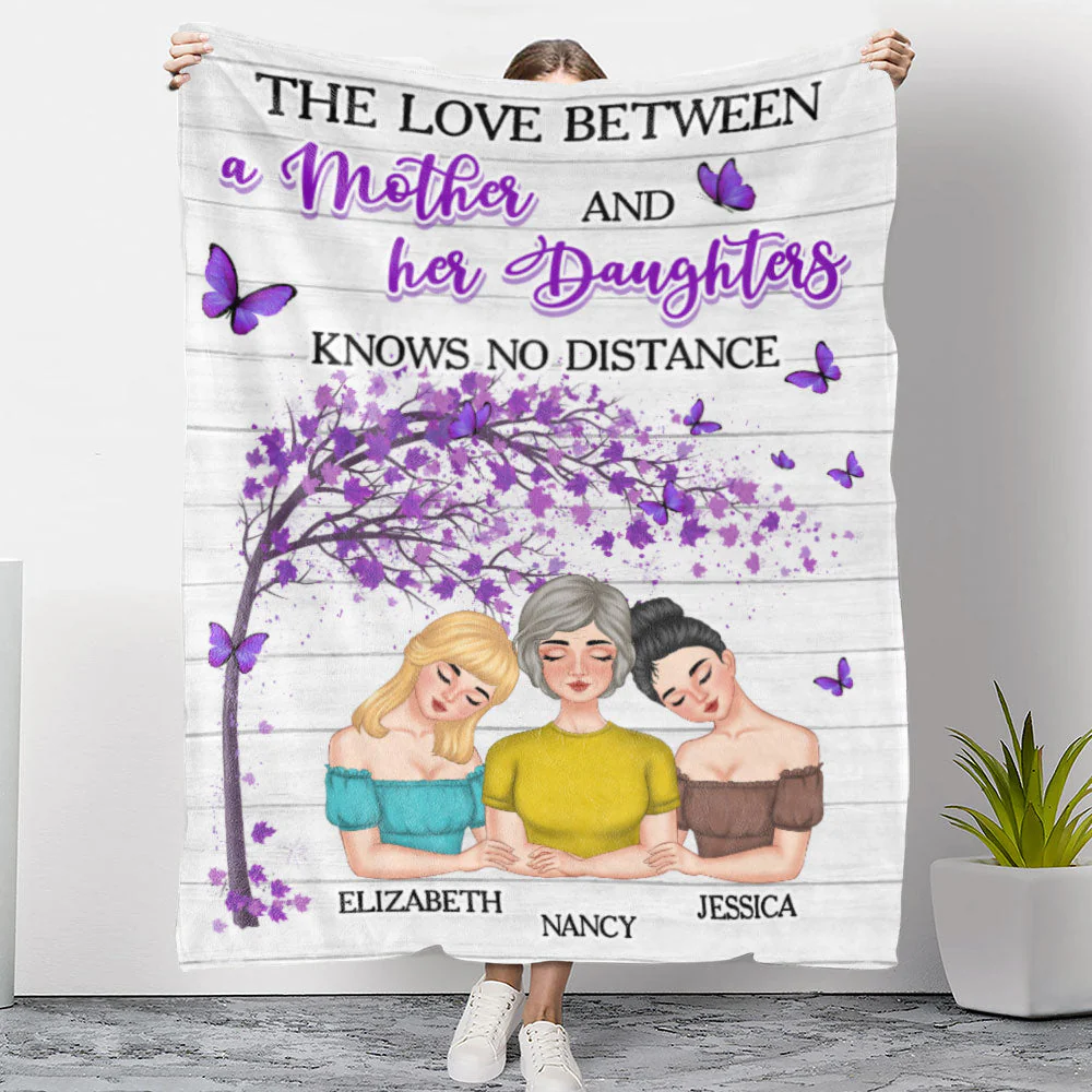 Love Between Mom And Daughters No Distance - Personalized Custom Fleece Blanket - Image 3