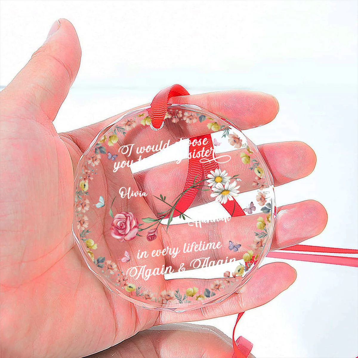 Love Between Sisters Never Ends - Personalized Custom Glass Ornament - Image 4