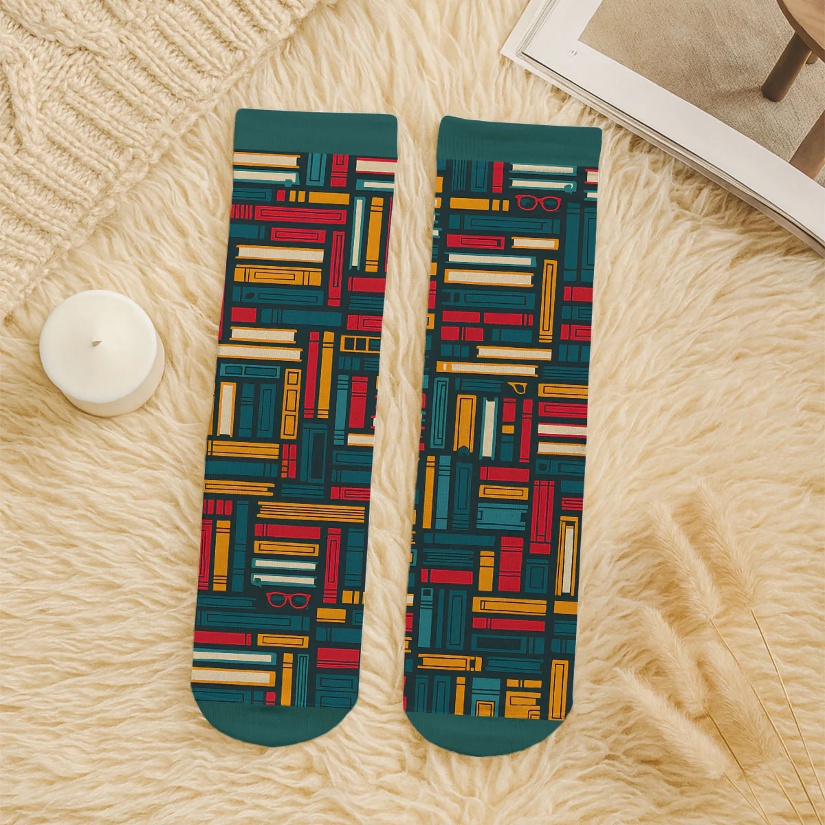 Love Books And Dog - Personalized Custom Crew Socks - Image 6