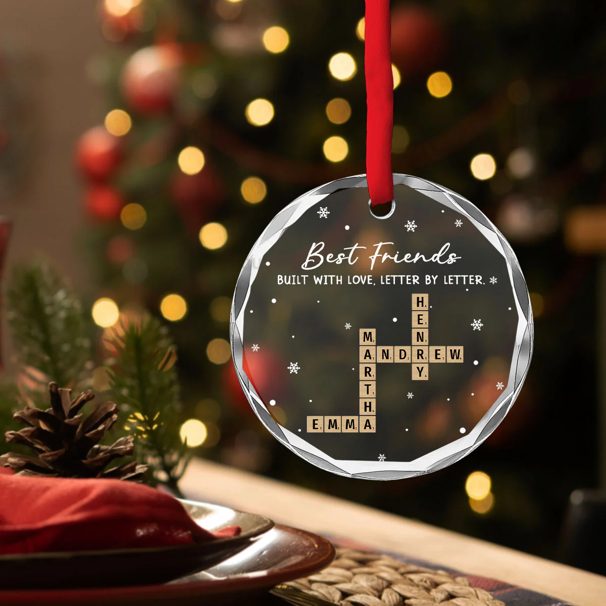 Love Crafted One Letter At Time - Personalized Custom Glass Ornament - Image 3