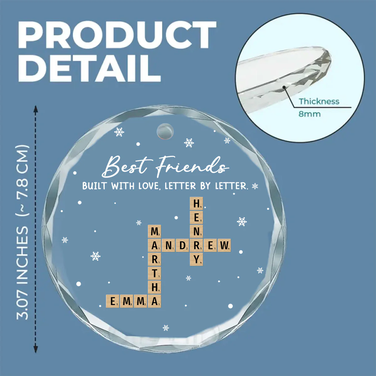 Love Crafted One Letter At Time - Personalized Custom Glass Ornament - Image 5