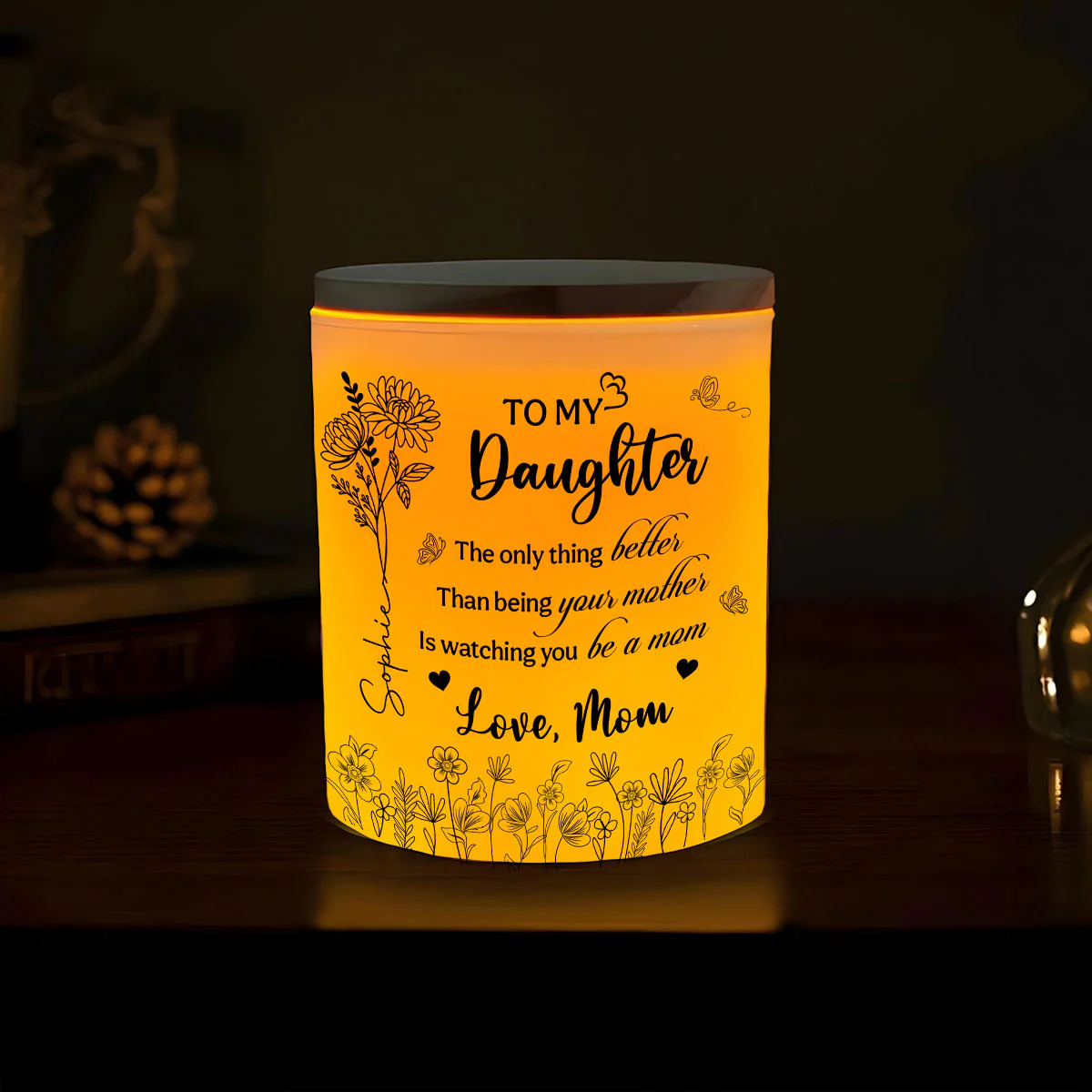 Love For My Daughter - Personalized Custom Glass Jar With LED Candle - Image 2