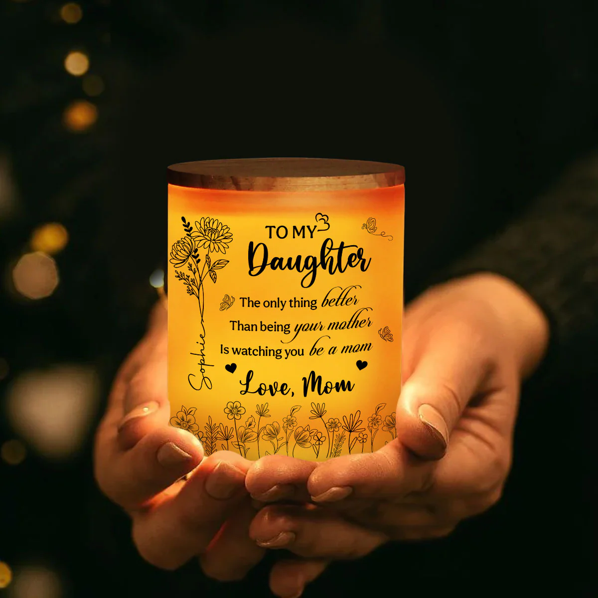 Love For My Daughter - Personalized Custom Glass Jar With LED Candle - Image 3