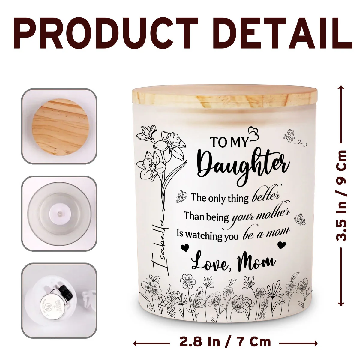 Love For My Daughter - Personalized Custom Glass Jar With LED Candle - Image 5