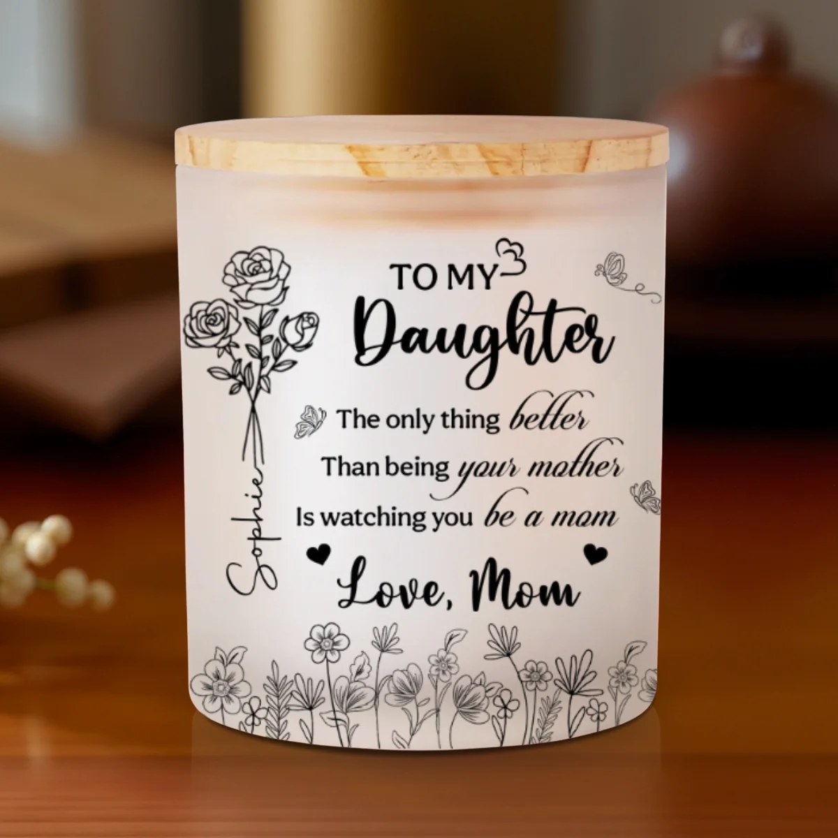 Love For My Daughter - Personalized Custom Glass Jar With LED Candle - Image 6