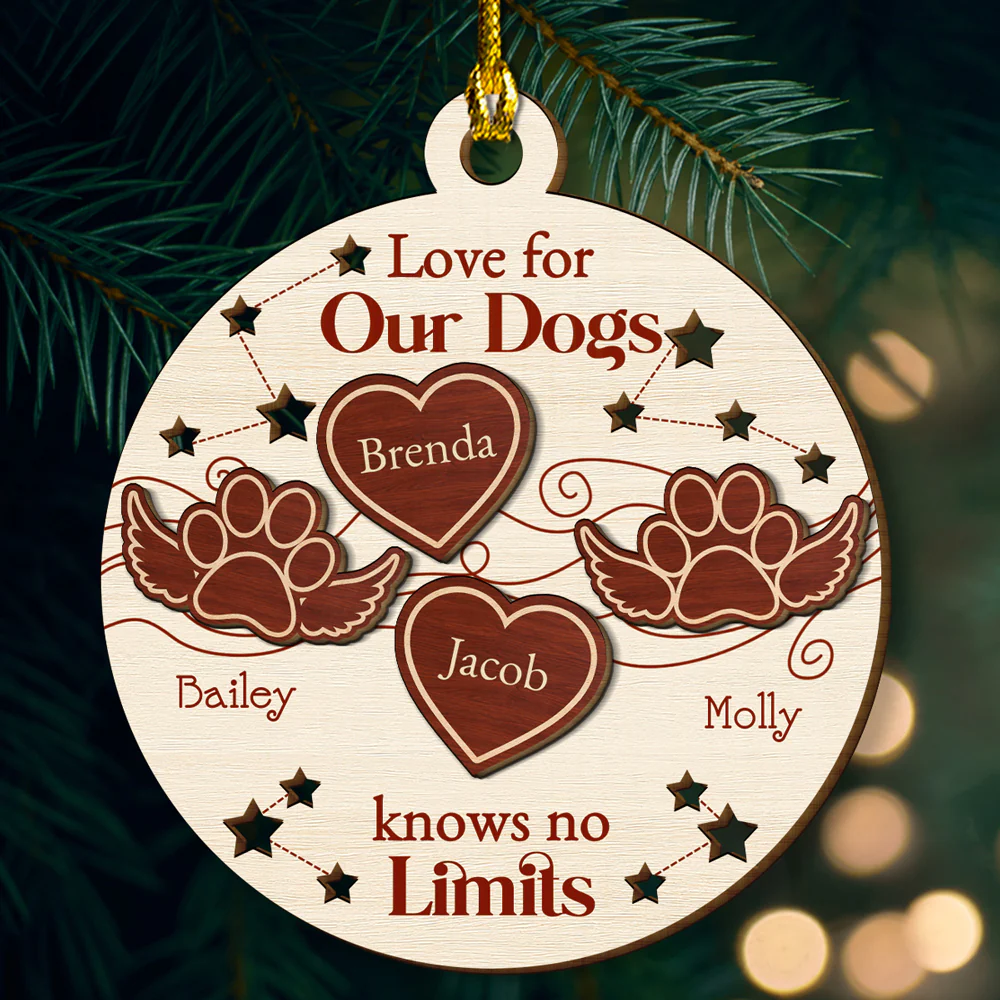 Love For My Dogs Knows No Limits - Personalized Custom Freeshape 2-Layered Wood Ornament - Image 3