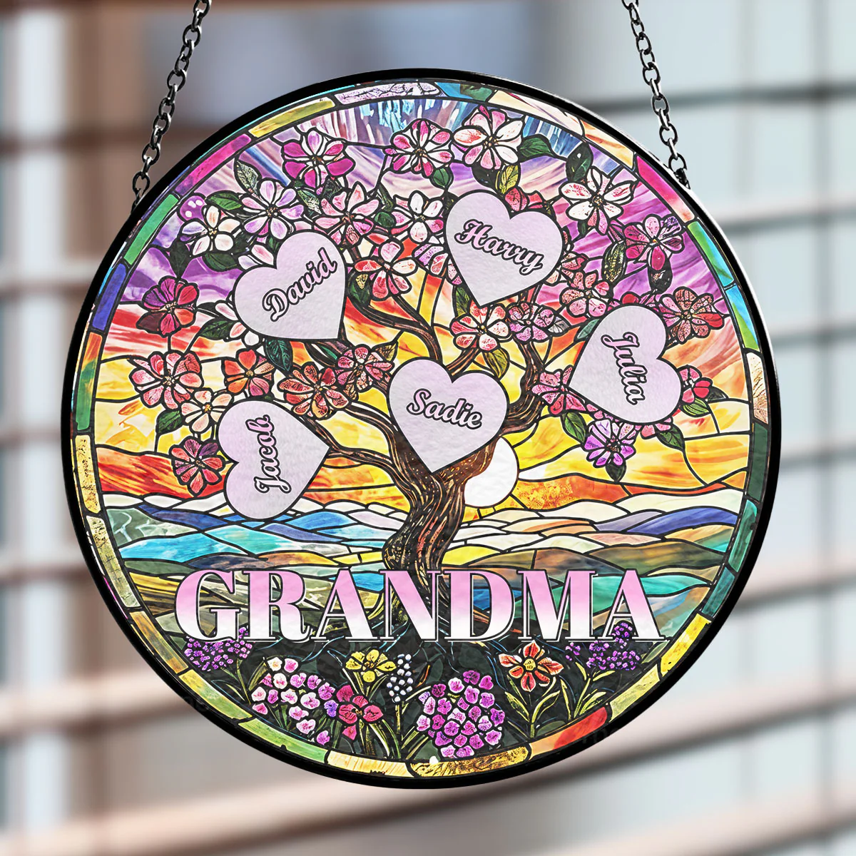 Love Grows Here - Personalized Custom Stained Glass Window Hanging Suncatcher - Image 2