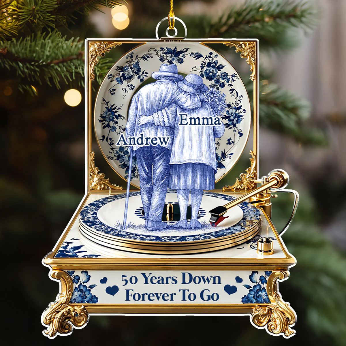 Love In Blue Toile - Personalized Custom Acrylic Ornament - Image 2