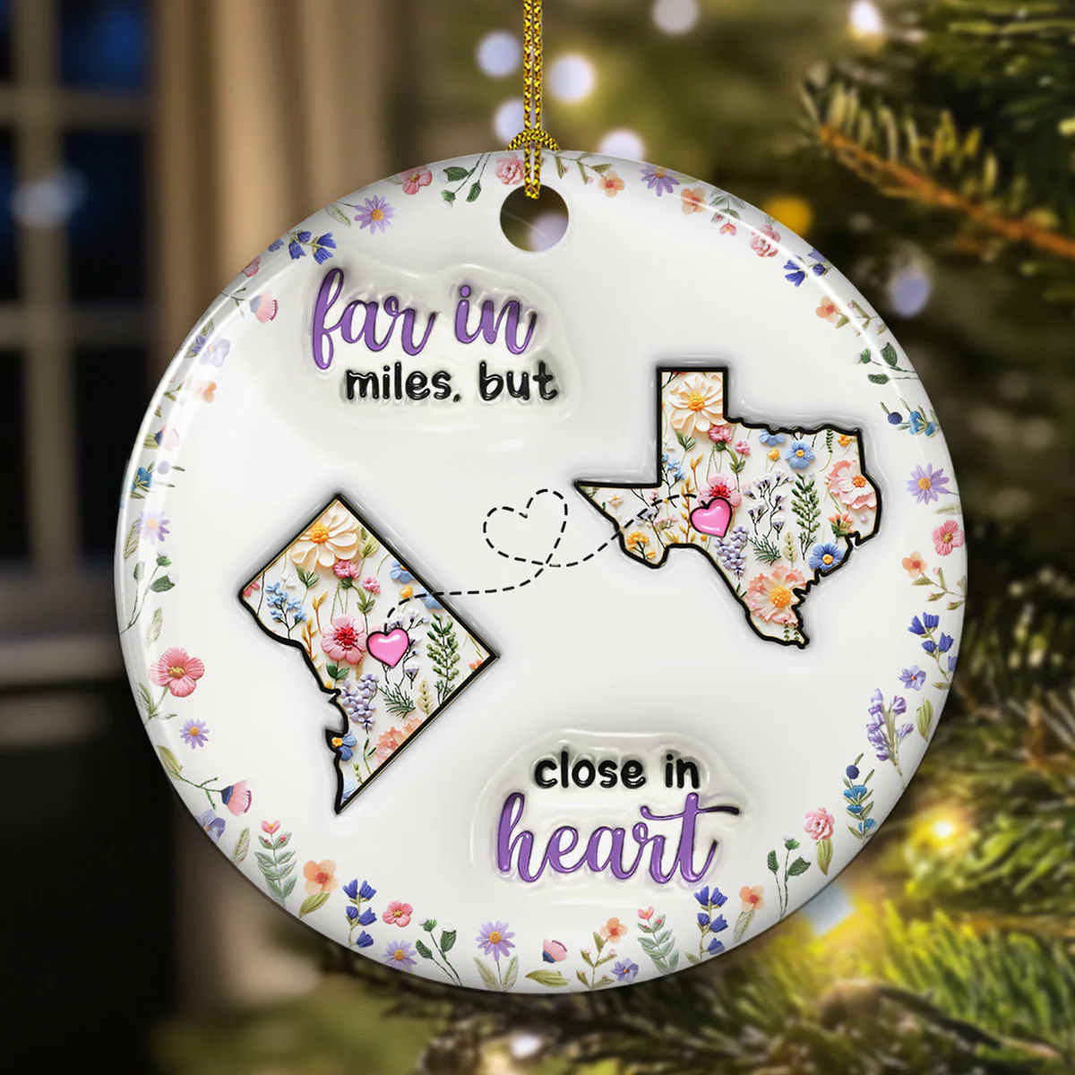 Love Knows No Distance Boundaries - Personalized Custom 3D Inflated Effect Ceramic Ornament - Image 5