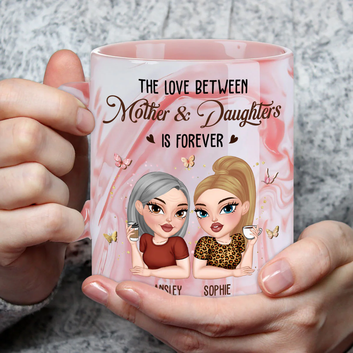 Love Last Forever - Personalized Custom Pink Marble Mug - Image 3