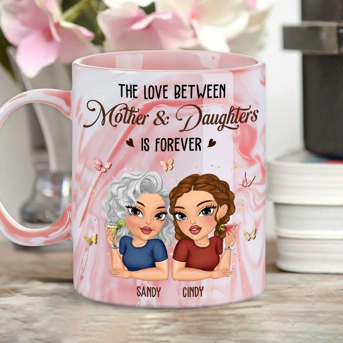 Love Last Forever - Personalized Custom Pink Marble Mug - Image 4