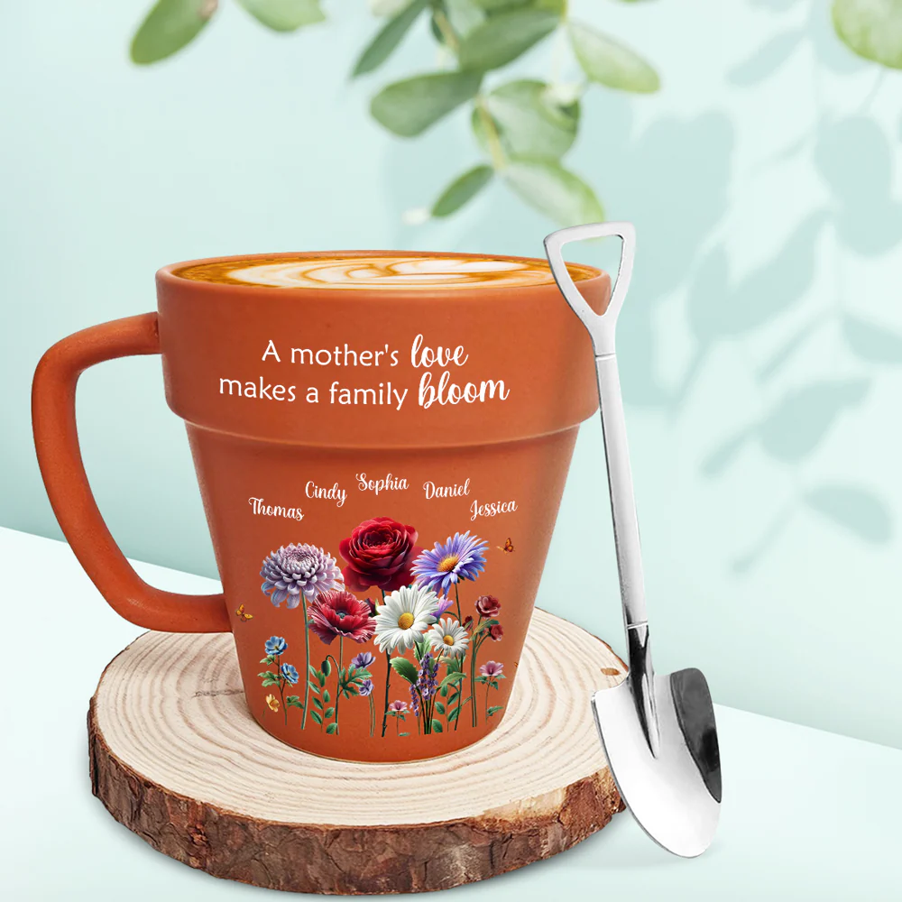 Love Makes A Family Bloom - Personalized Custom Plant Pot Mug - Image 2