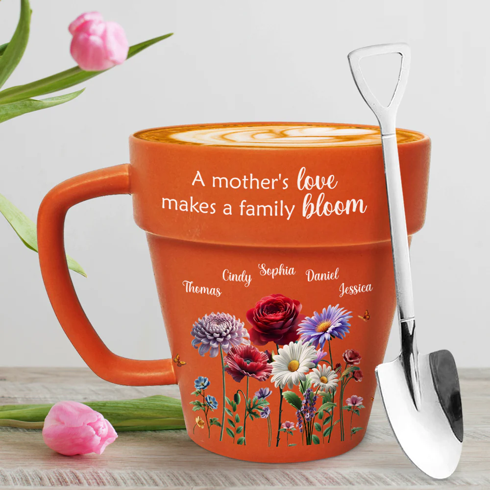 Love Makes A Family Bloom - Personalized Custom Plant Pot Mug - Image 3