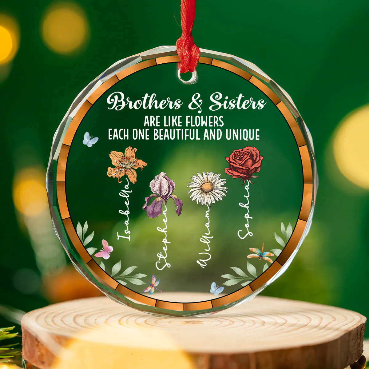 Love Makes Every Flower Bloom - Personalized Custom Glass Ornament - Image 3