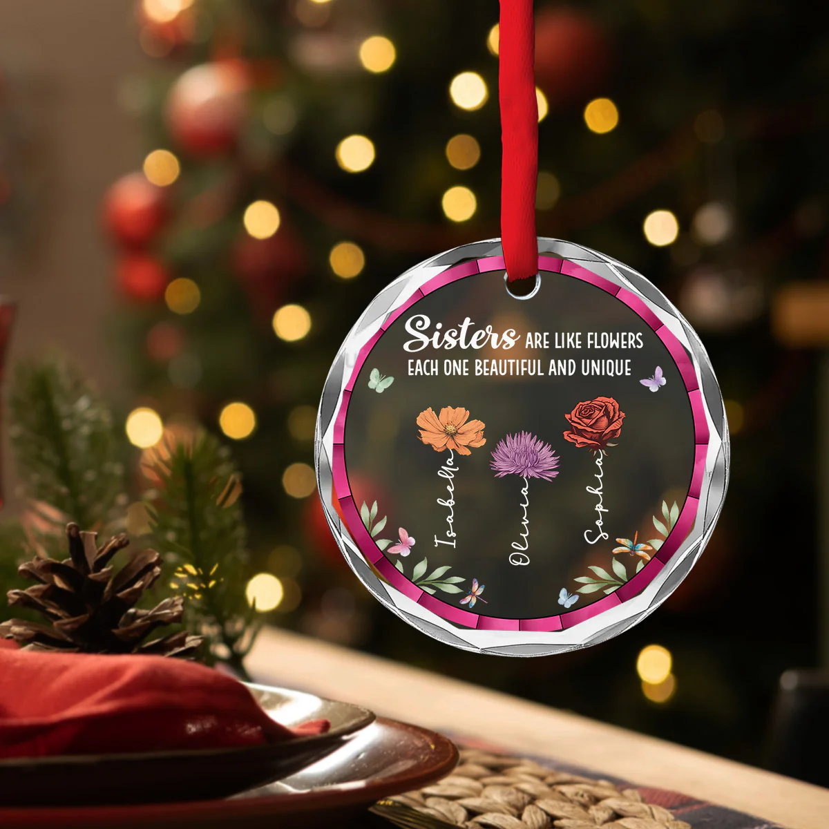 Love Makes Every Flower Bloom - Personalized Custom Glass Ornament - Image 4