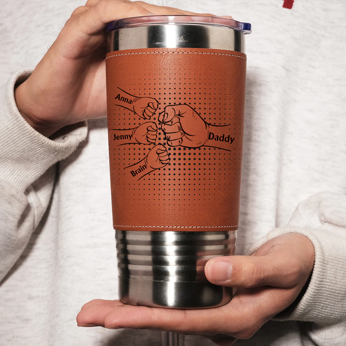 Love My Dad - Personalized Custom Leather Tumbler - Image 4