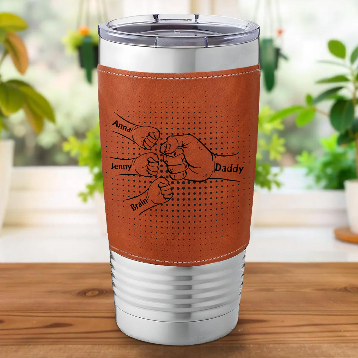 Love My Dad - Personalized Custom Leather Tumbler - Image 5