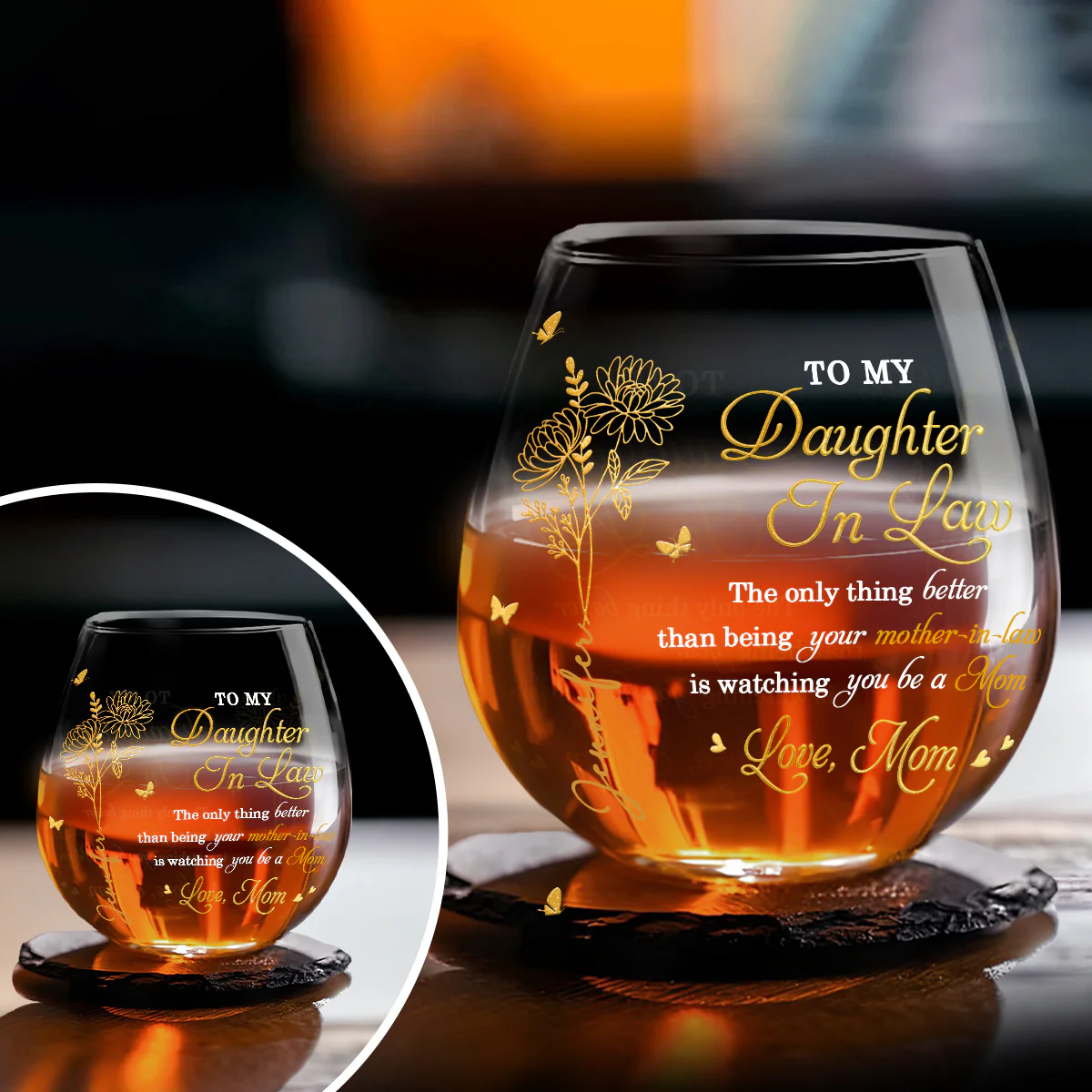 Love My Daughter Be A Mom - Personalized Custom Wine Glass - Image 4