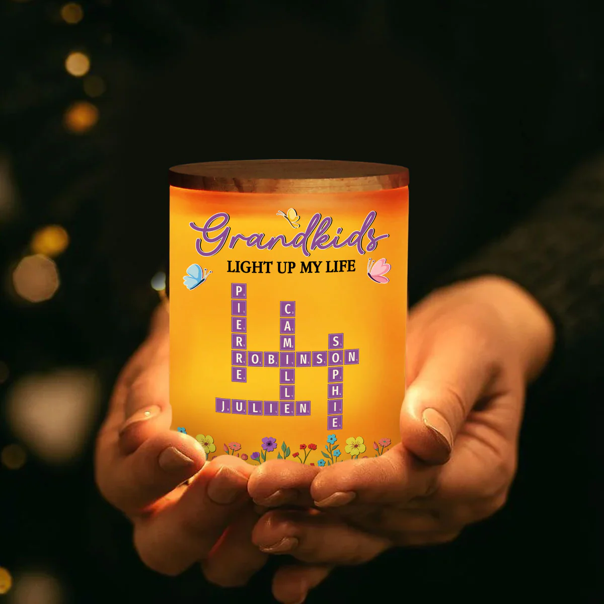 Love My Grandkids Crossword - Personalized Custom Glass Jar With LED Candle - Image 3
