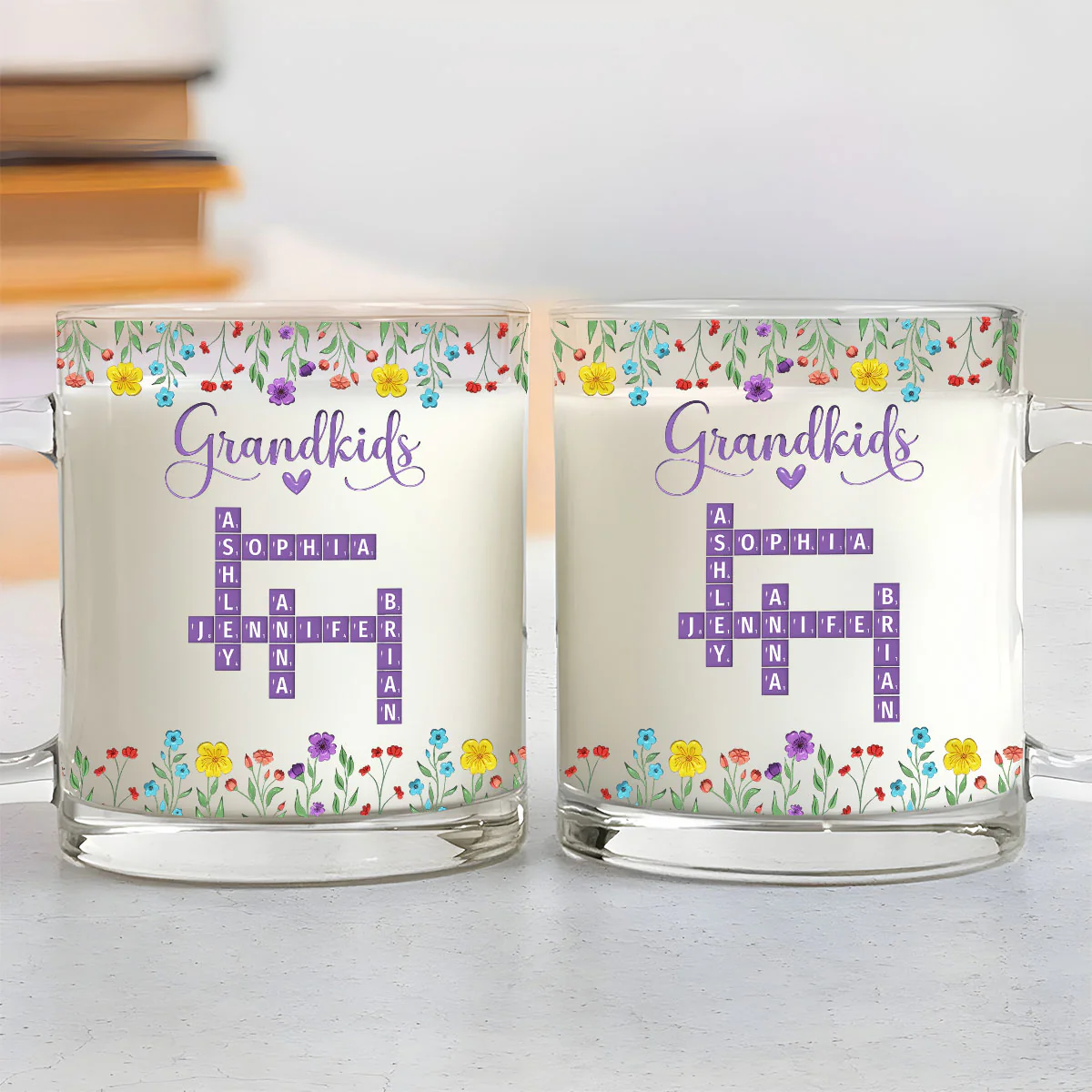 Love My Grandkids Crossword - Personalized Custom Glass Mug - Image 3