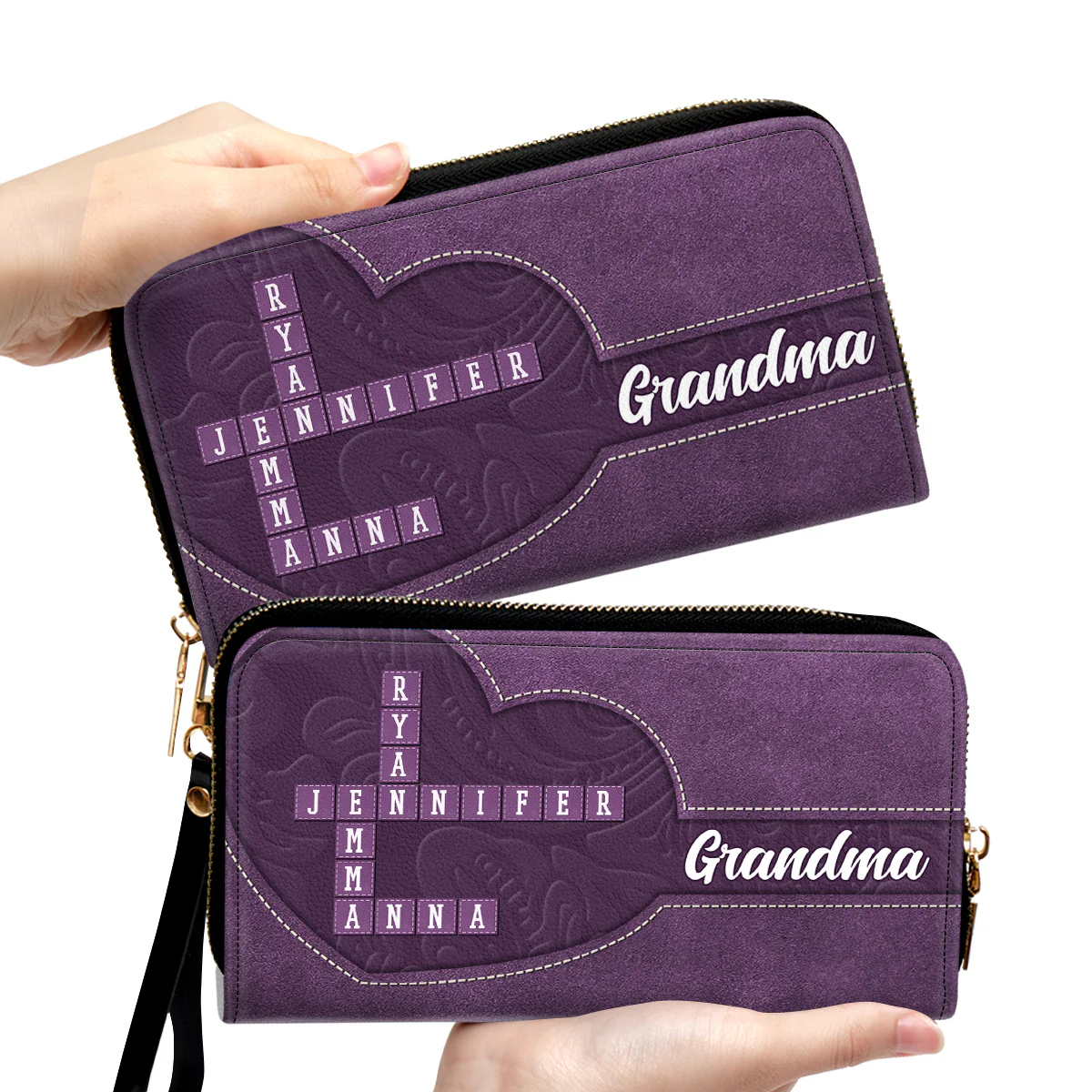 Love My Grandkids Crossword - Personalized Custom Leather Wallet - Image 2