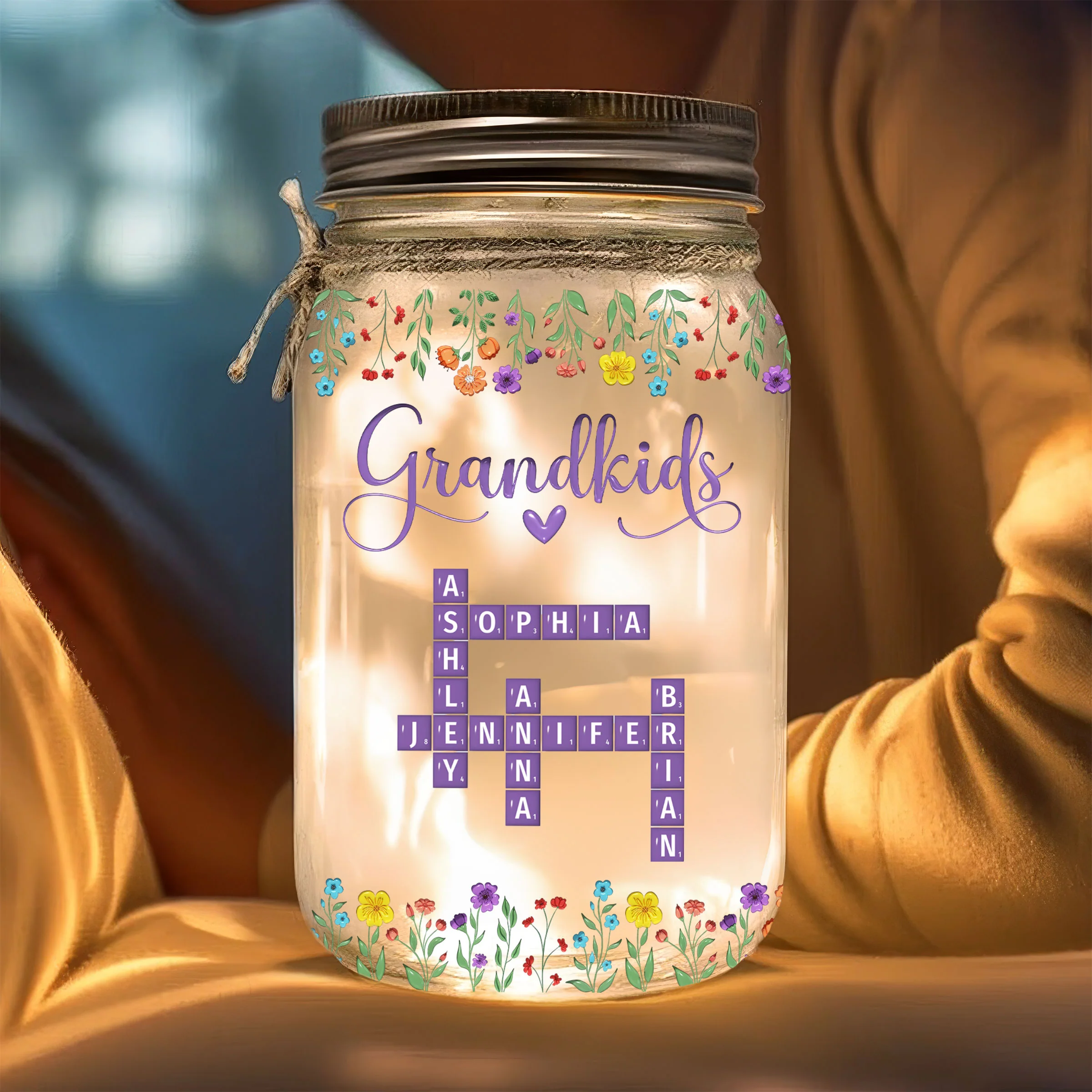 Love My Grandkids Crossword - Personalized Custom Mason Jar Light - Image 3