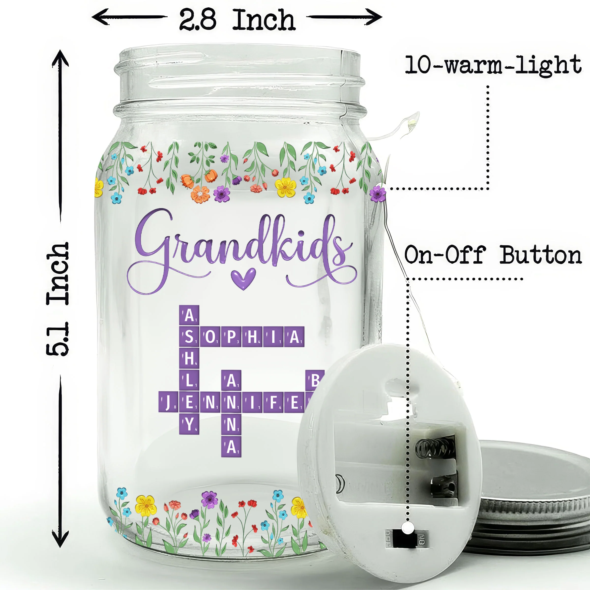 Love My Grandkids Crossword - Personalized Custom Mason Jar Light - Image 5