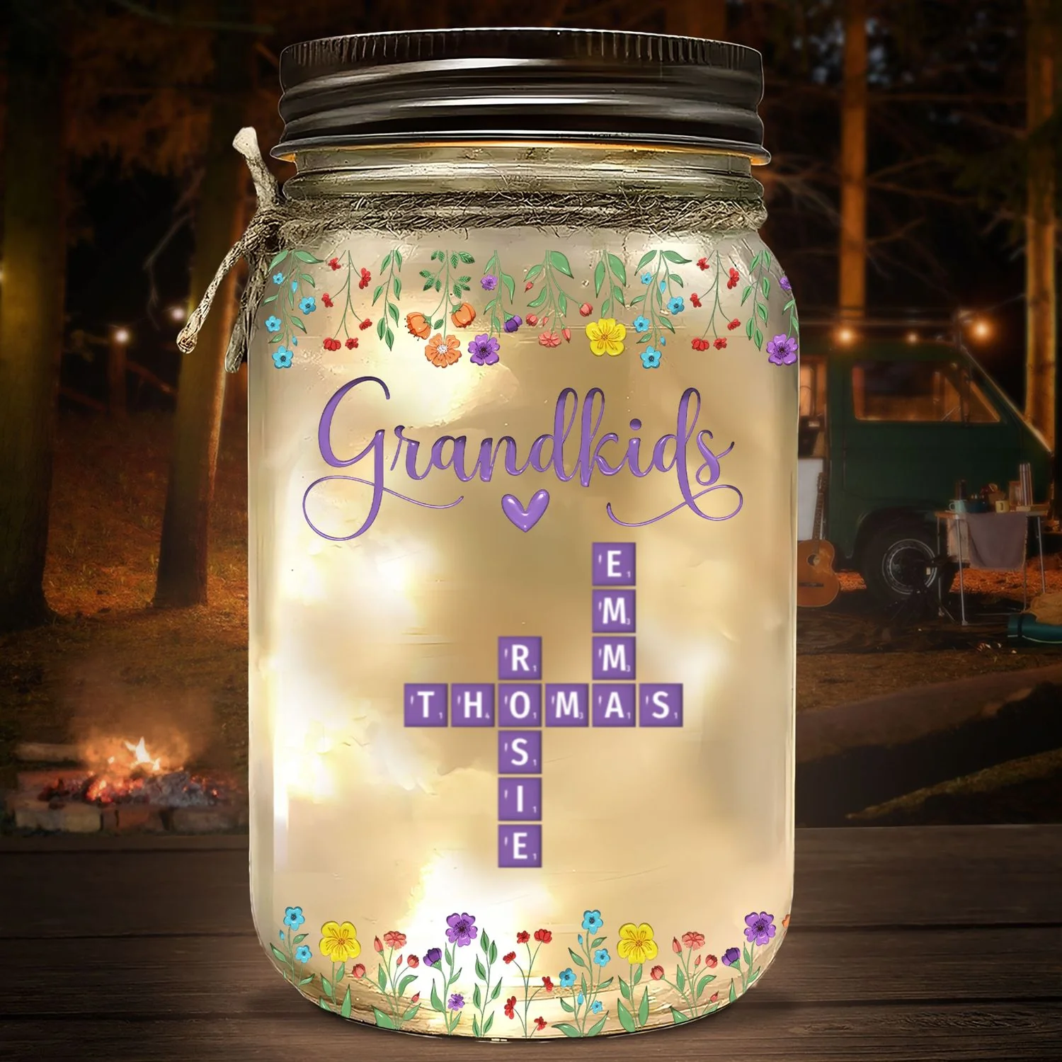 Love My Grandkids Crossword - Personalized Custom Mason Jar Light - Image 6
